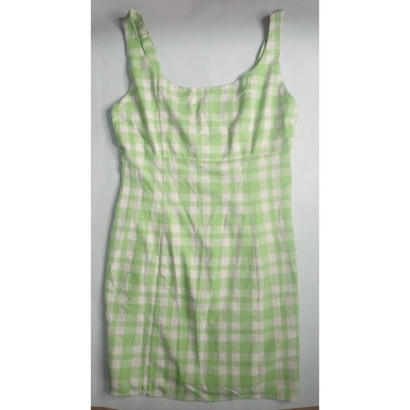 Empyre Green & White Plaid Sleeveless Dress L Casual Cottagecore Check - Picture 5 of 6